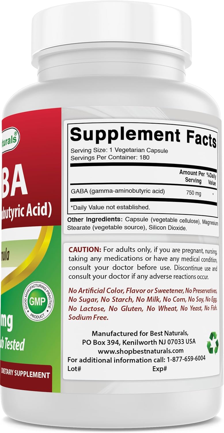GABA 750mg , 180 capsulas - Best Naturals