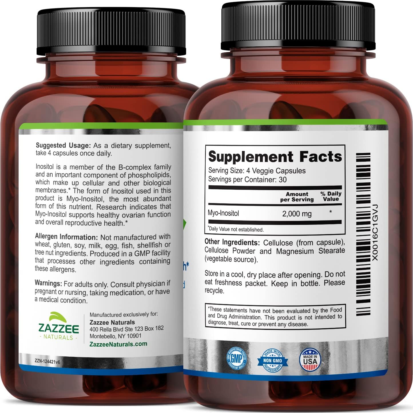 Zazzee MYO INOSITOL Reproduccion y Fertilidad 120 Capsulas 2000 mg