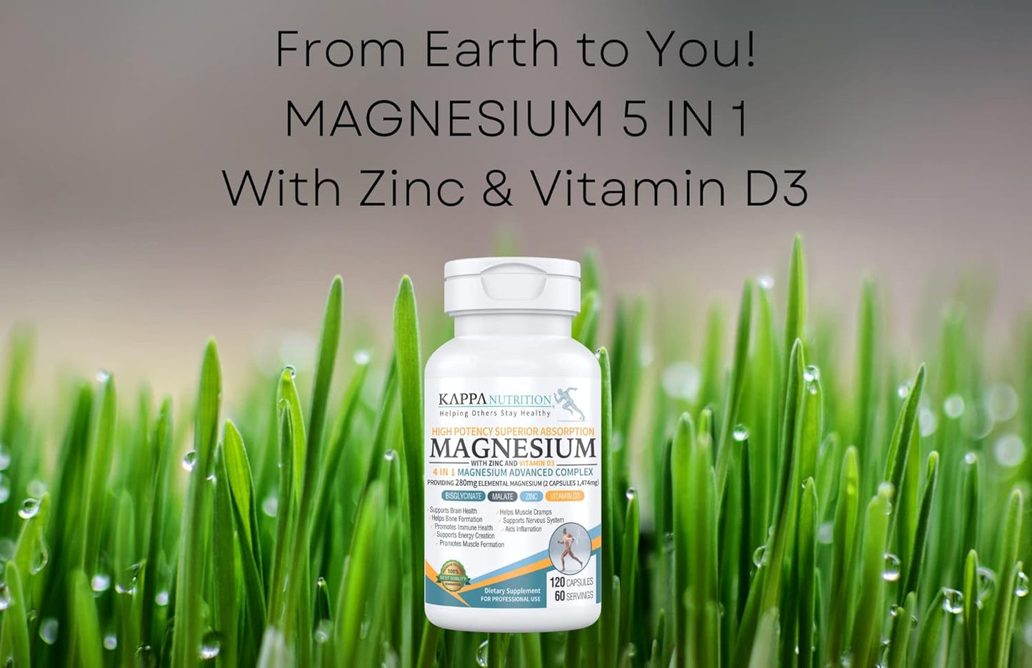 Kappa Nutrition Magnesio Advanced Complex  glicinato, bisglicinato, malato, zinc, vitamina D3 - 120 Cápsulas