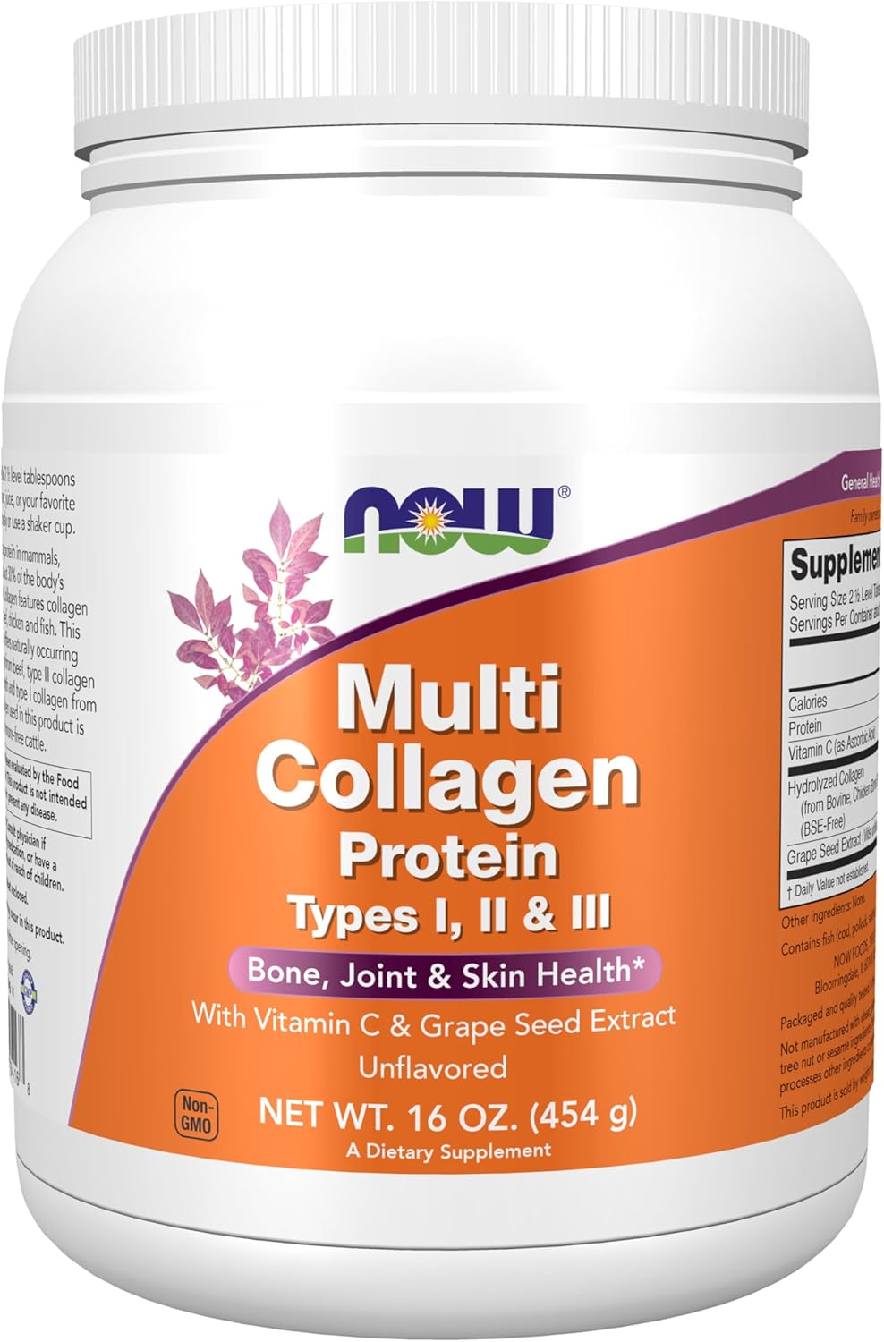 Now - Multi Collagen protein I, ll & lll con vitamina C y extracto de semilla de uva - 454g