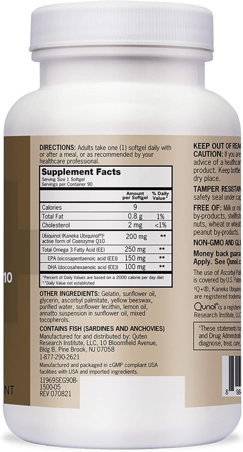 Qunol Plus Ubiquinol + Omega-3, 200mg + 250 mg, 90 capsulas