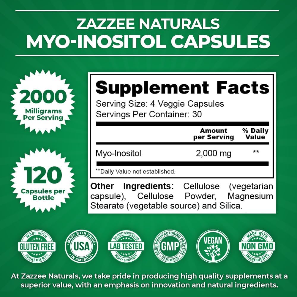 Zazzee MYO INOSITOL Reproduccion y Fertilidad 120 Capsulas 2000 mg