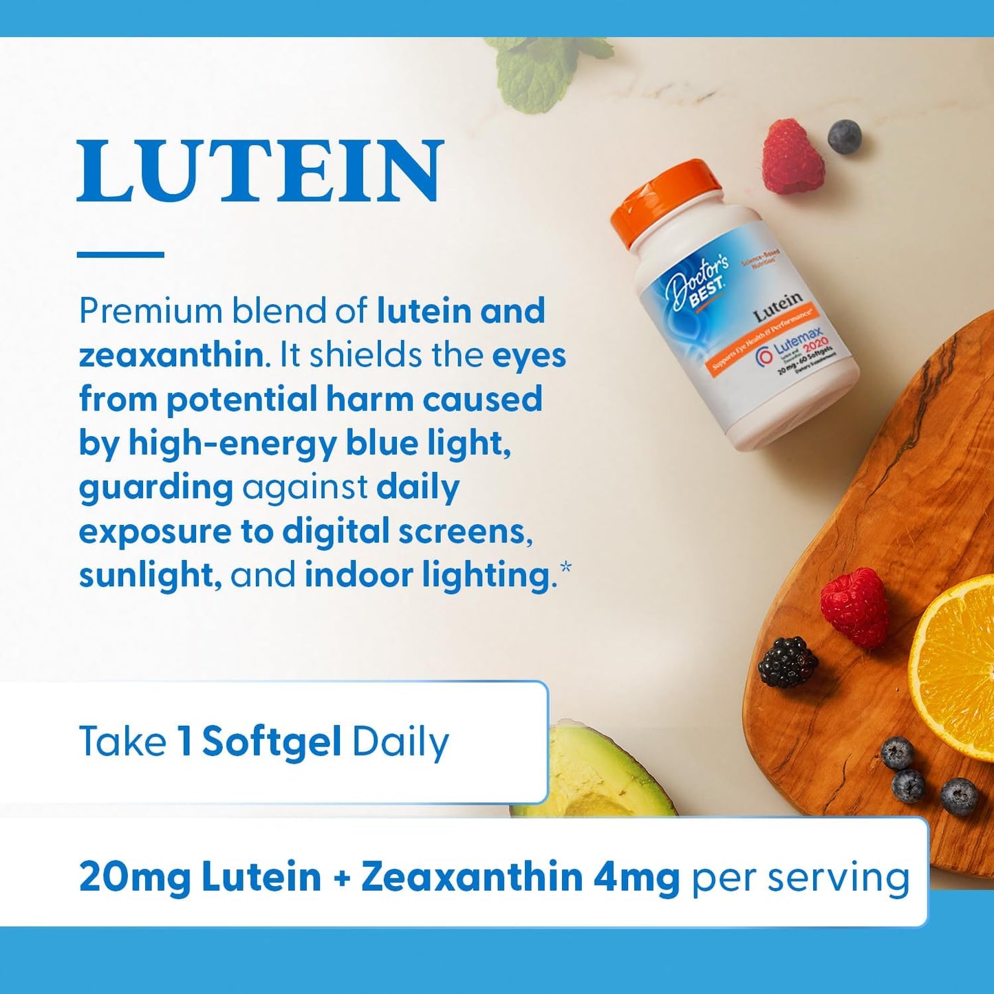 Doctor Best - Lutein 20mg extracto de flor de caléndula Lutemax 2020 - 60 cápsulas blandas