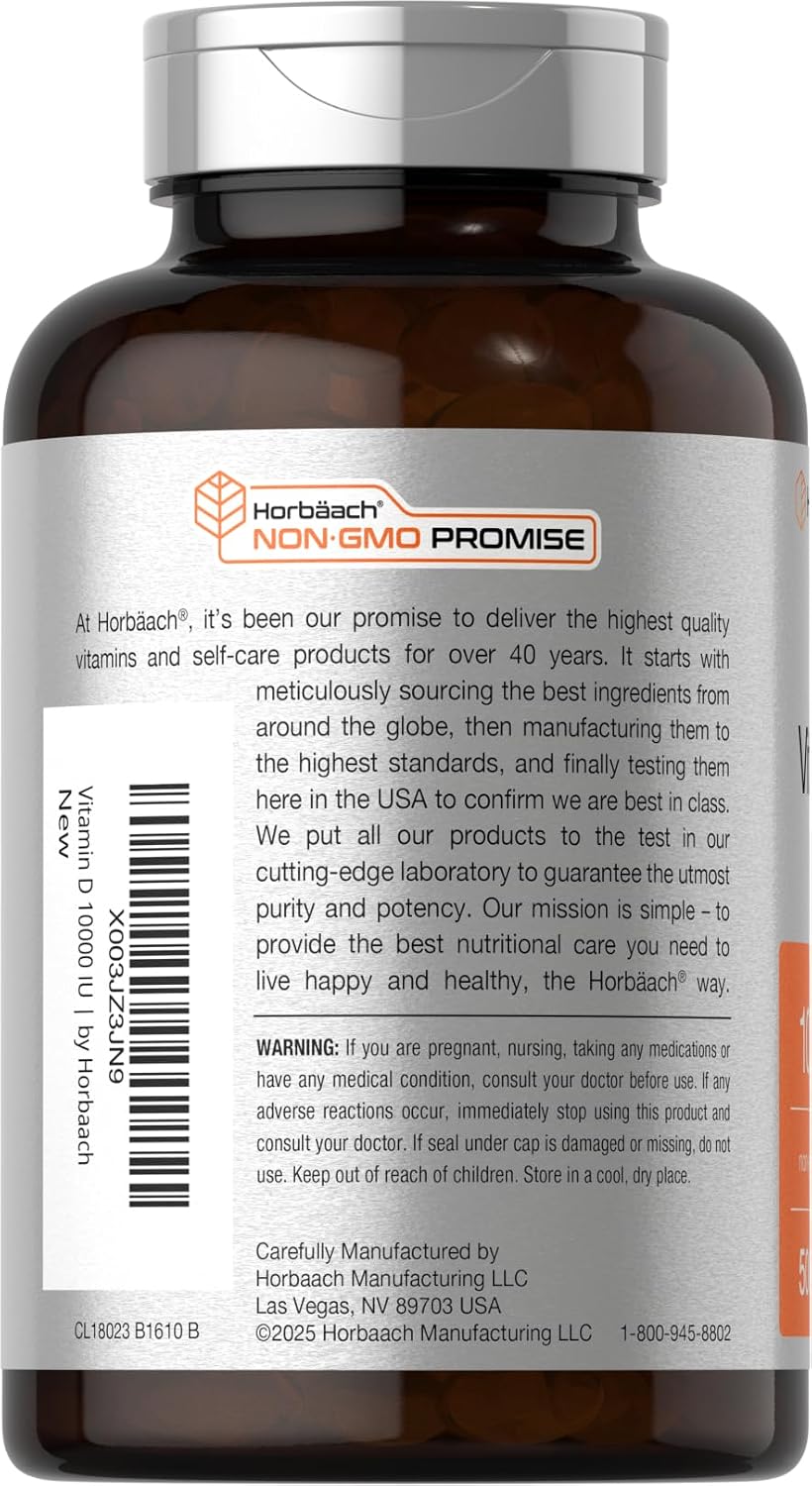 Horbäach Vitamina D3 10000 UI | 500 cápsulas blandas