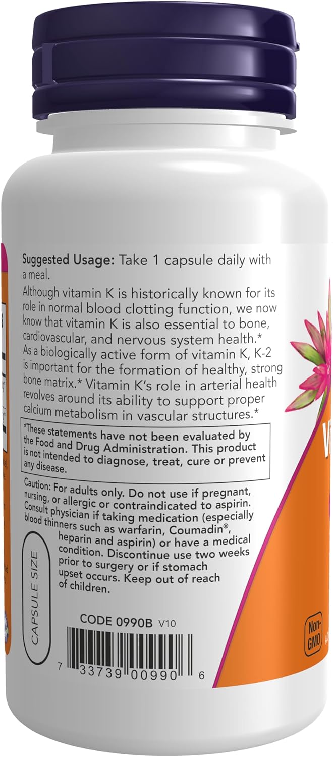 NOW - Vitamina K-2 100 mcg, 100 capsulas vegetables