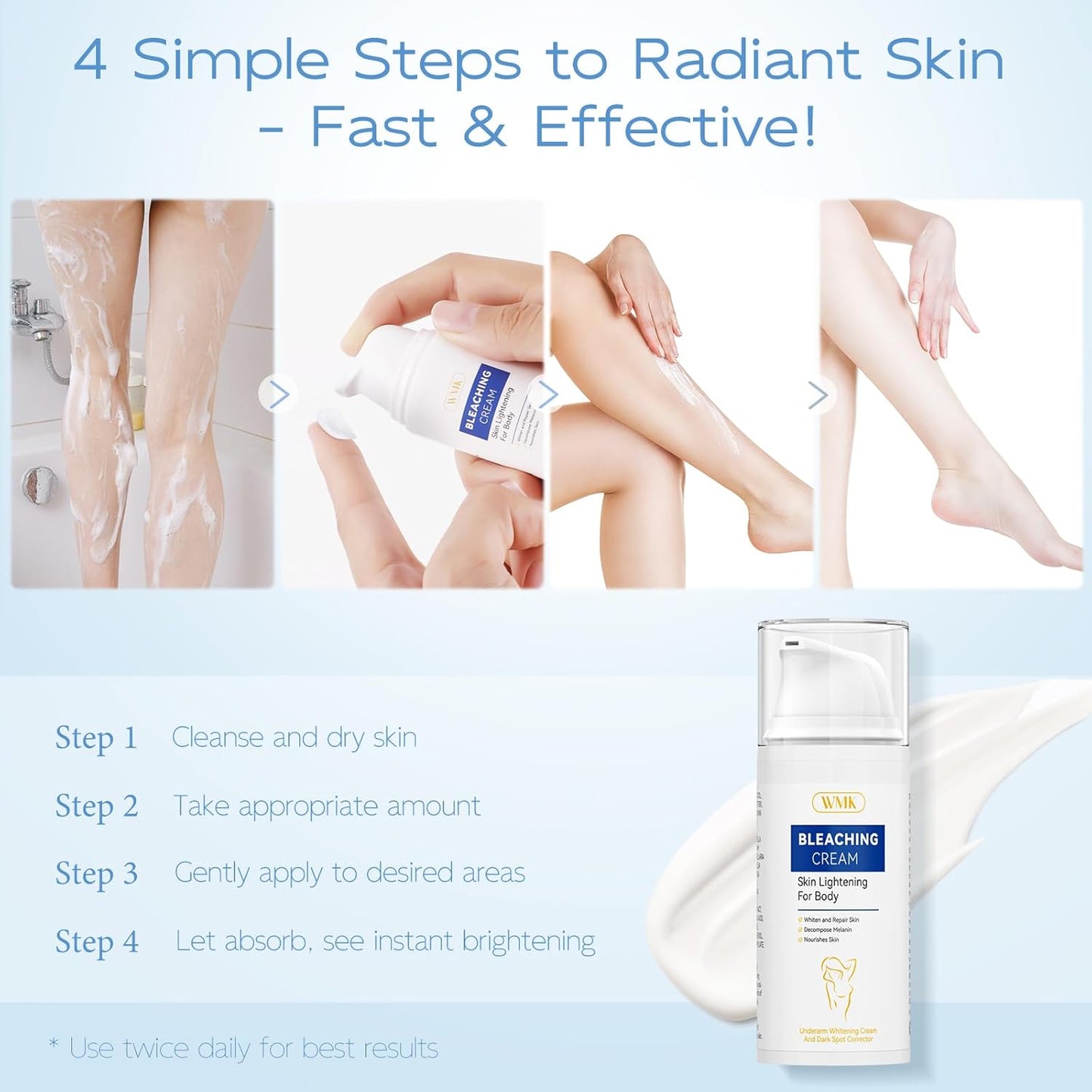 WMK Crema aclaradora de piel para áreas íntimas – Eliminador de manchas oscuras con vitamina C para axilas, rodillas, codos y línea de bikini