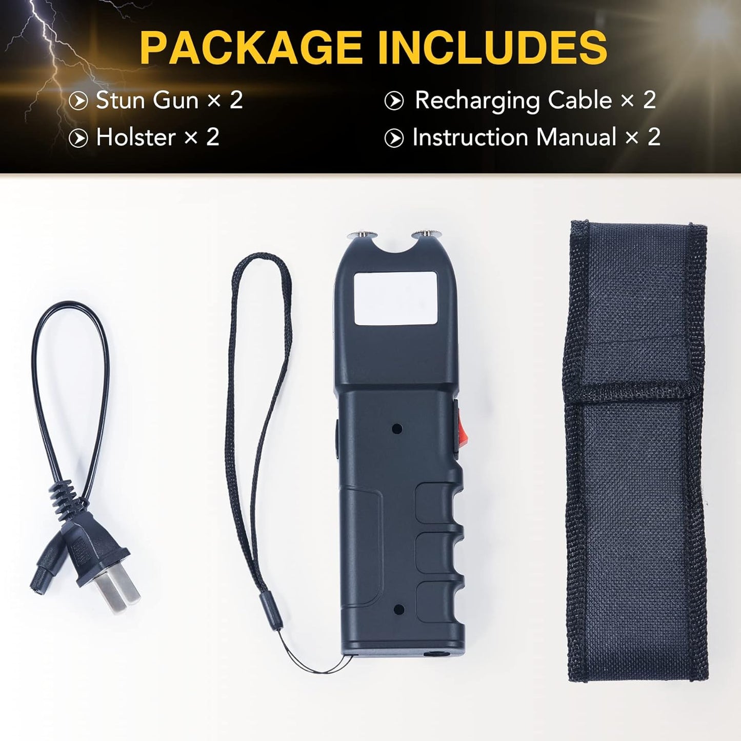 DARTMOOR Pistola de 300,000 V ultrapotente con placas de choque laterales para coche y defensa personal, linterna táctica personalizada