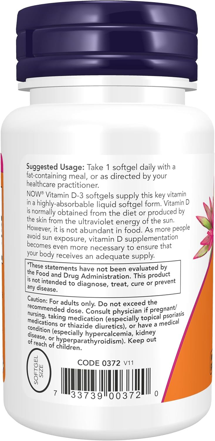 Now - Vitamina D-3 5,000IU Structural Support, 240 capsulas