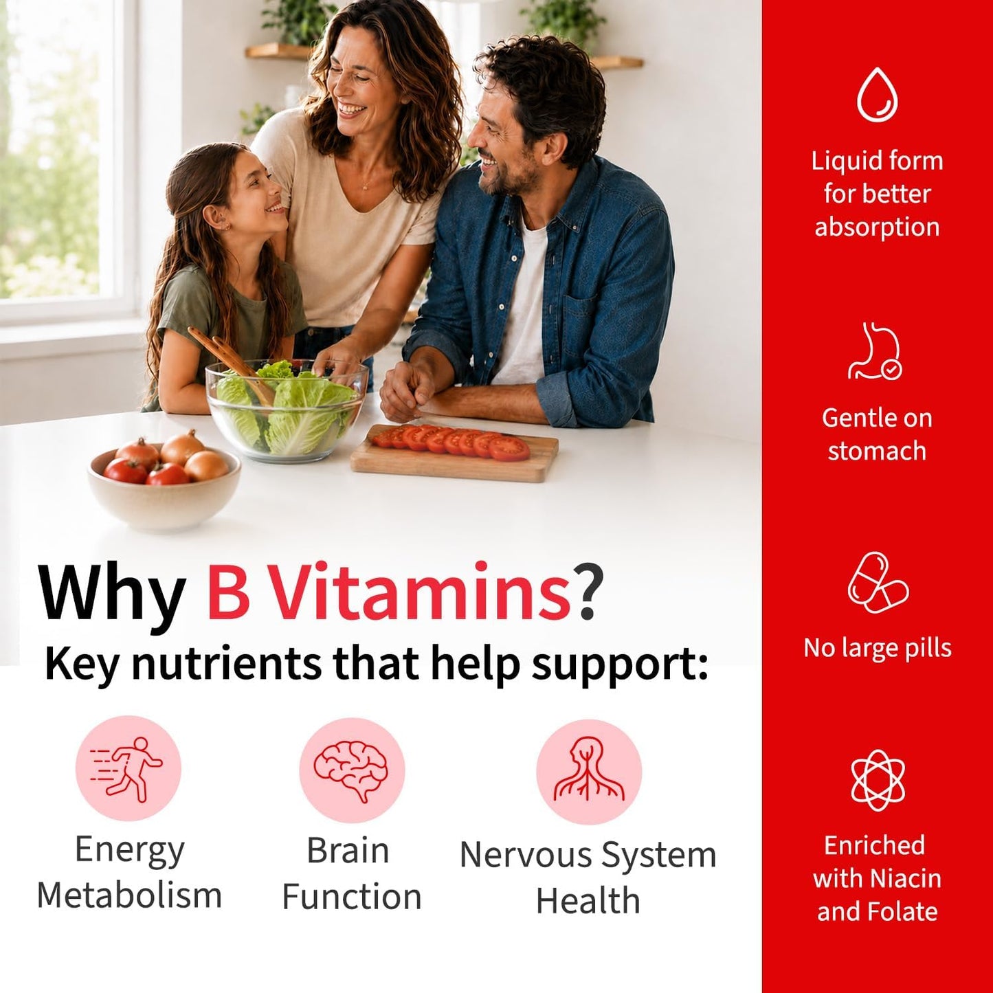 Nusava, Gotas de suplemento líquido de vitamina B12 con sabor a frambuesa, con B6, B1, niacina y ácido fólico, 60ml