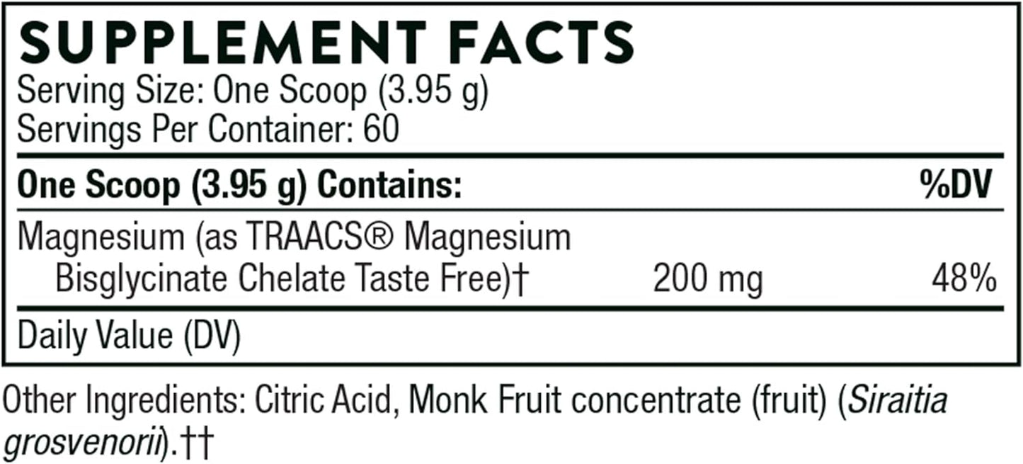 Thorne - Bisglicinato de magnesio, fórmula de magnesio en polvo, sin gluten, 187gr, 60 porciones