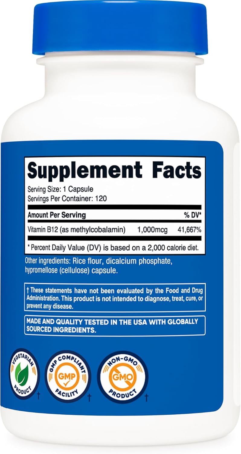 Nutricost Vitamina B12 (metilcobalamina) 1000mcg, 120 cápsulas