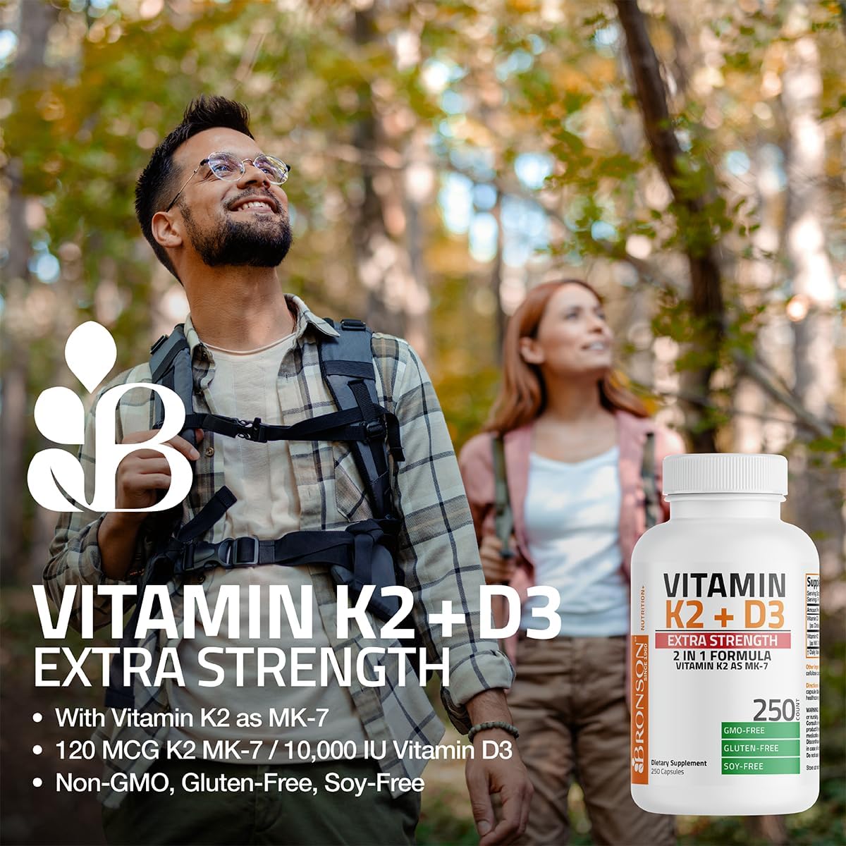 Bronson Vitamina K2 (MK7) con suplemento extra fuerte D3 120 capsulas