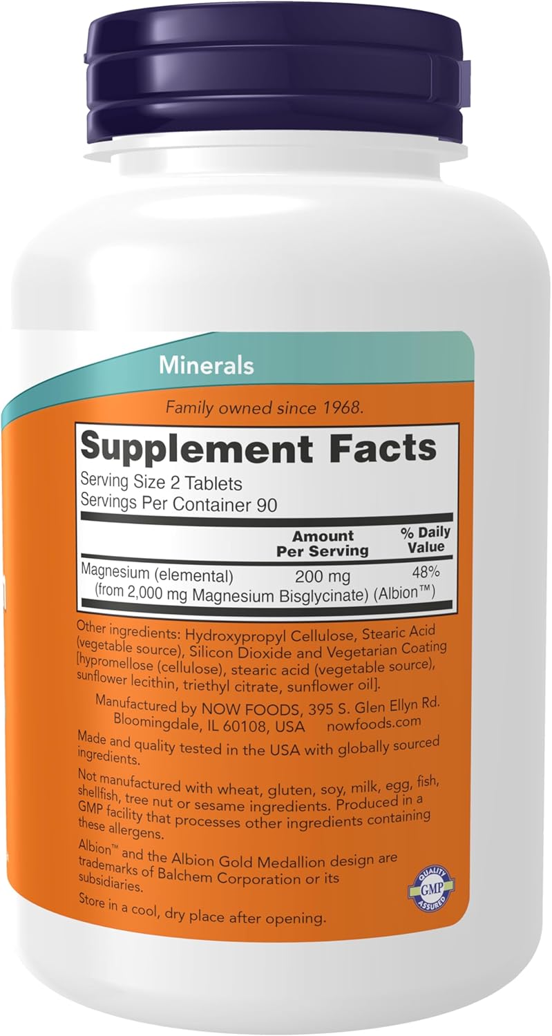 Now - Magnesio Glycinate 200mg, 180 tabletas