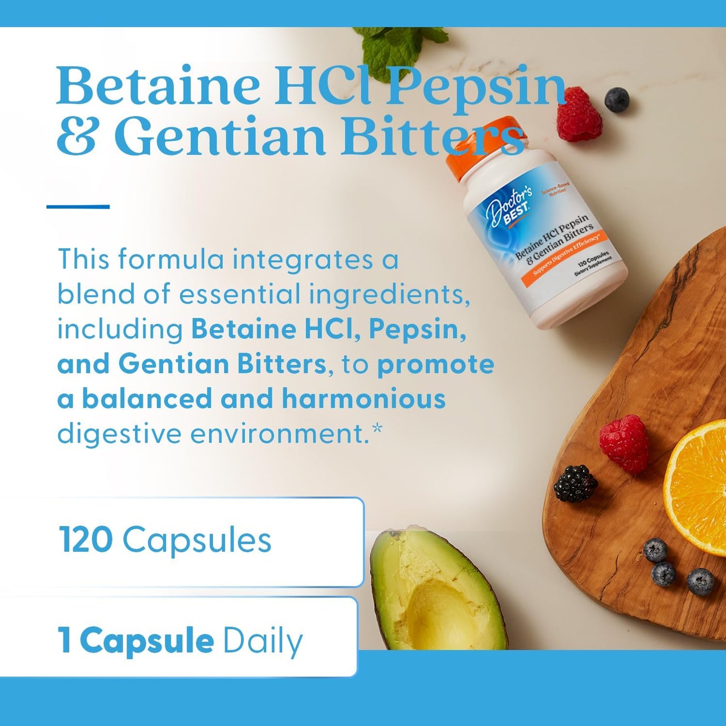Doctor's Best- Betaine HCI Pepsin & Gentian Bitters, capsulas