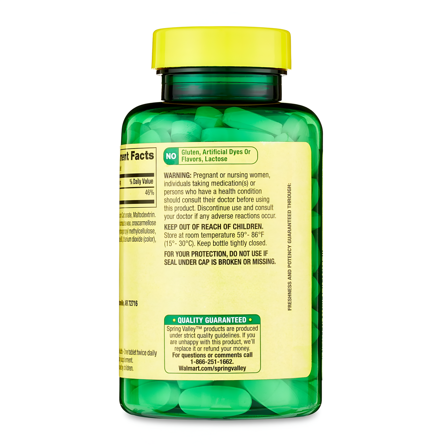 Calcio - Spring Valley Calcium Tablets, 600 mg, 100 tabletas