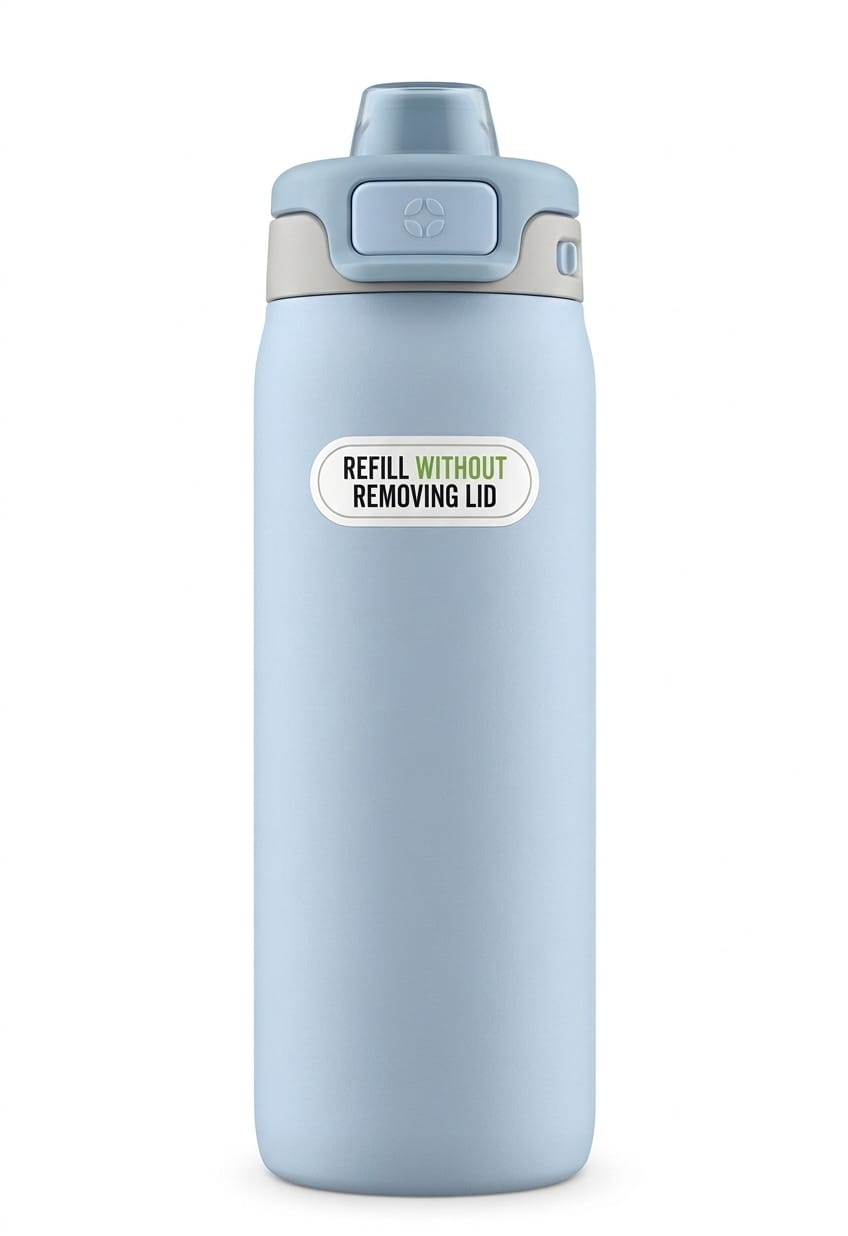 Ello - Botella de agua Pop & Fill, acero inoxidable 22OZ/651ml