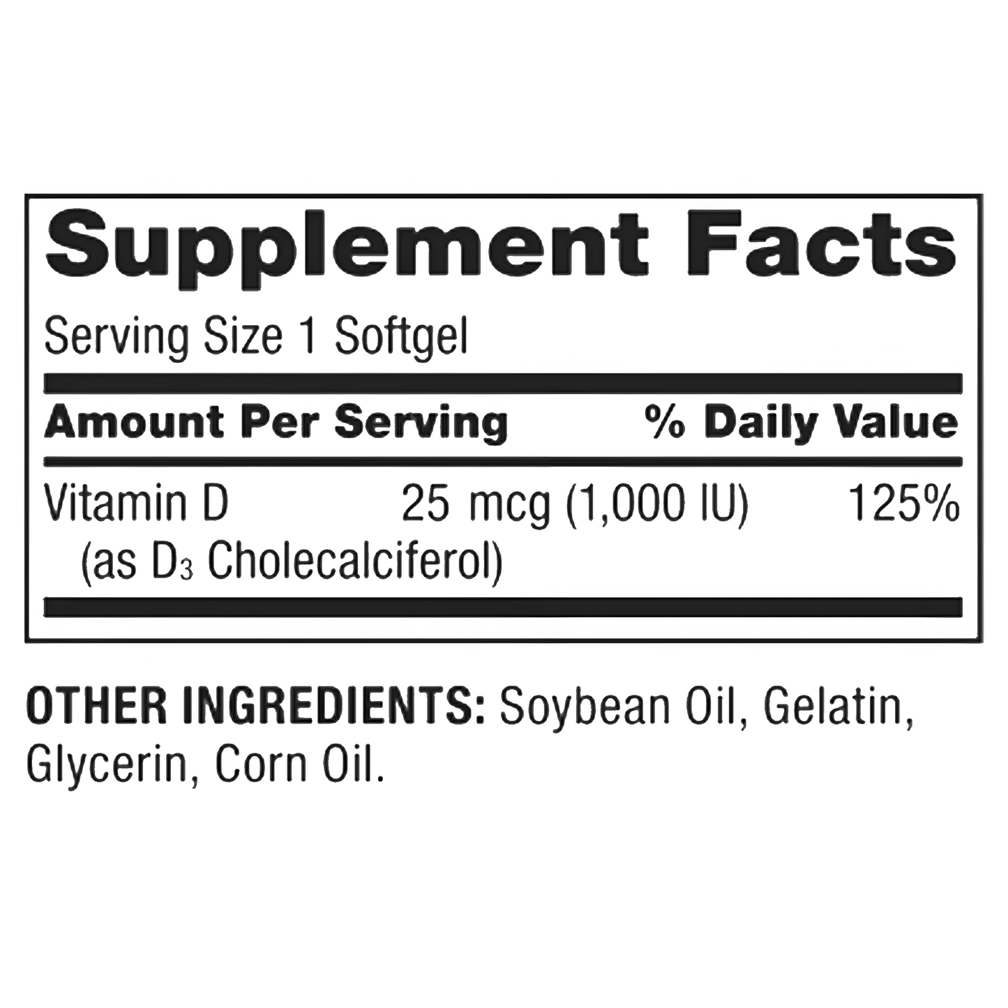 VITAMINA D3 SPRING VALLEY 25 MCG- 1,000 IU - CAPSULAS DE GEL