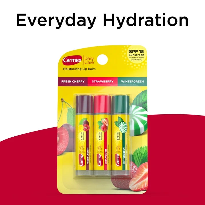 Bálsamo labial hidratante Carmex Daily Care, FPS 15, multisabor, 3 unidades