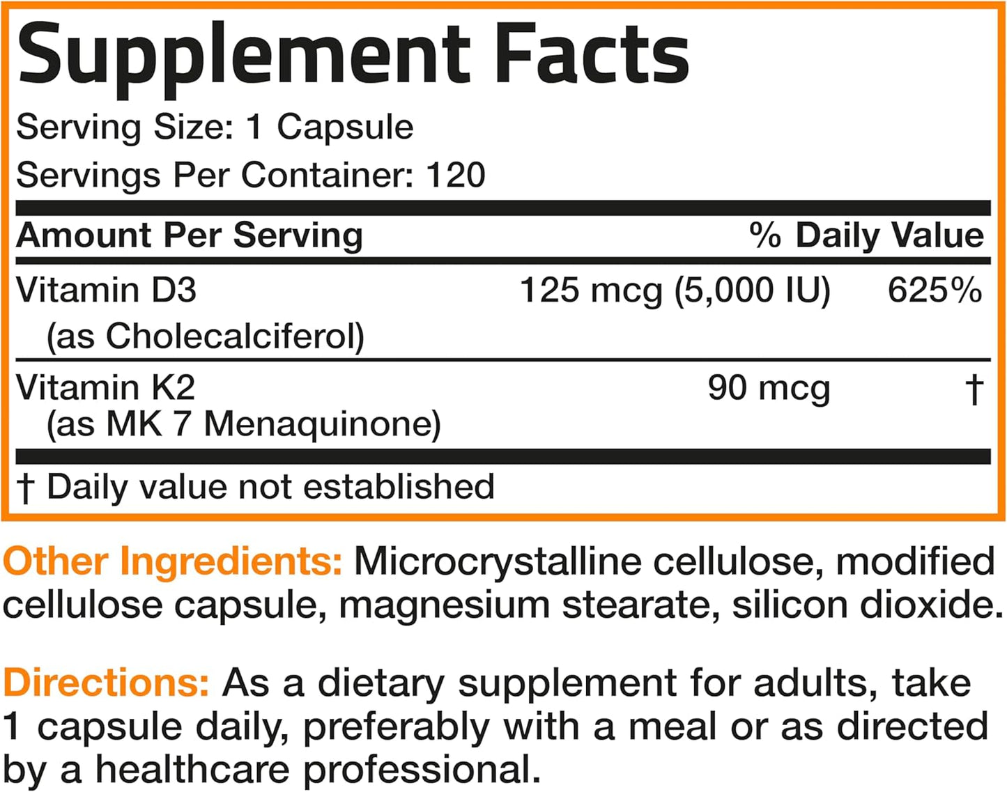 Bronson Nutrition Vitamina K2+D3 120 Capsulas