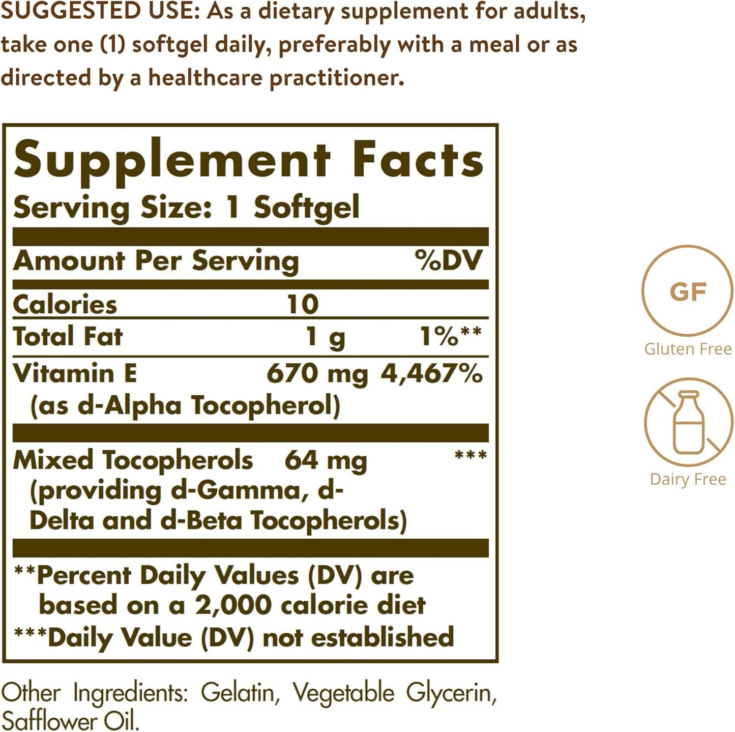 VITAMINA E SOLGAR 670mg - ( 1000 IU) 100 Capsulas de Gel.