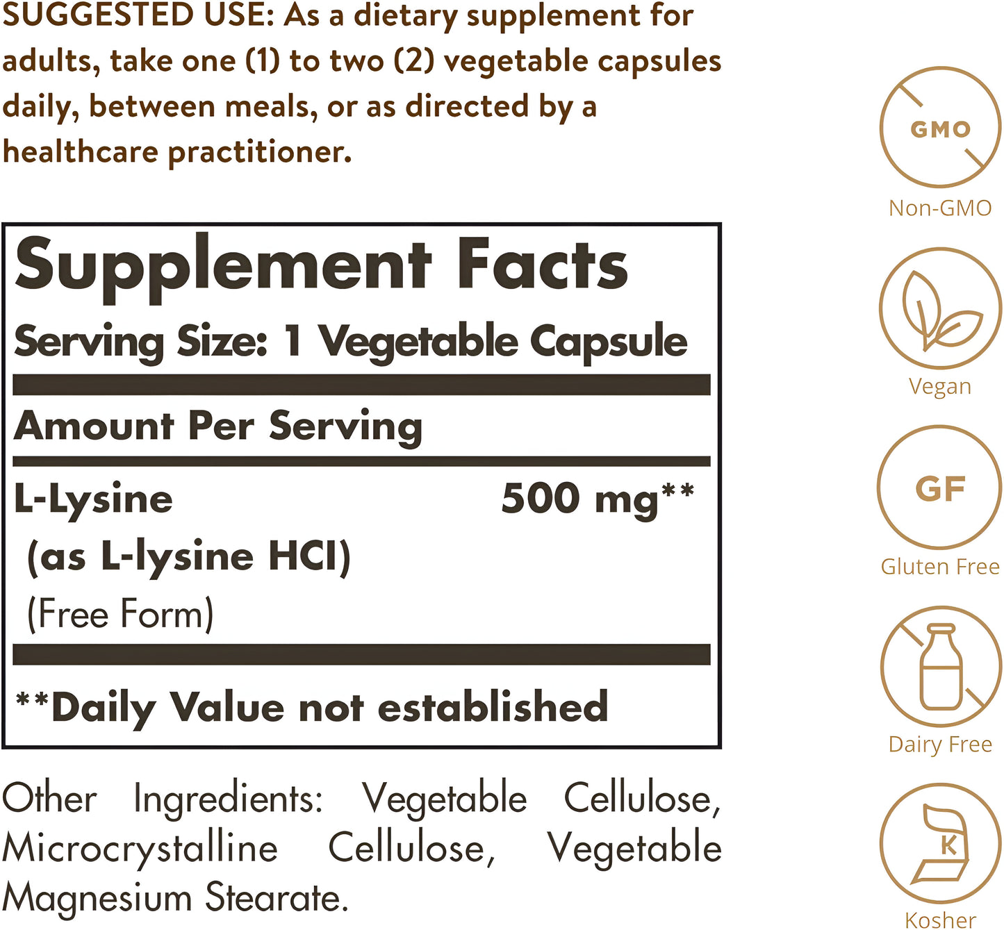 L-Lysine 500 mg Solgar - Capsulas Vegetales