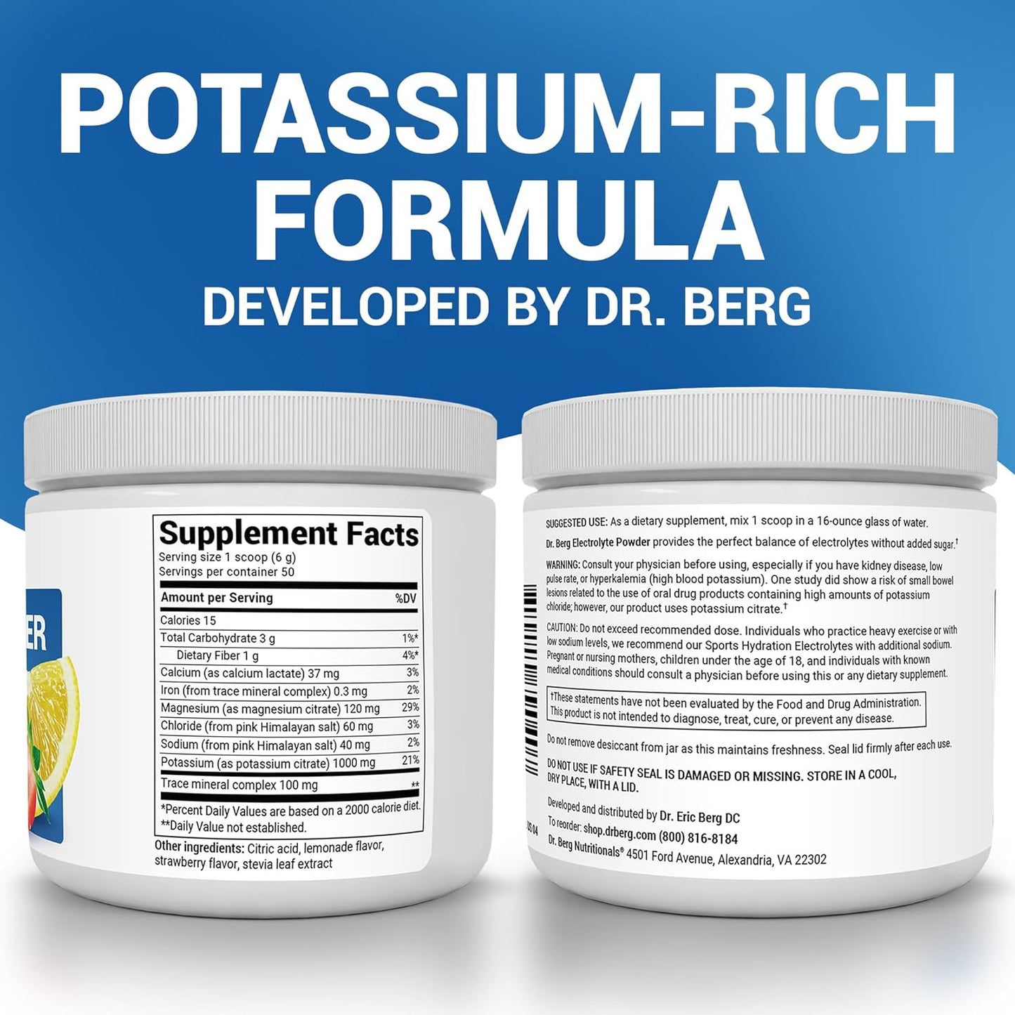 Dr. Berg - Electrolyte Powder 295g, sabor limonada de fresa