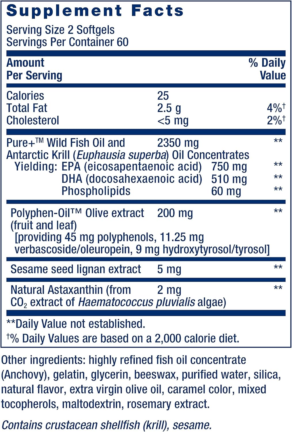 Life Extension - Super Omega-3 Plus EPA/DHA Fish Oil, Sesame Lignans, Olive Extract, Krill & Astaxanthin 120 capsulas