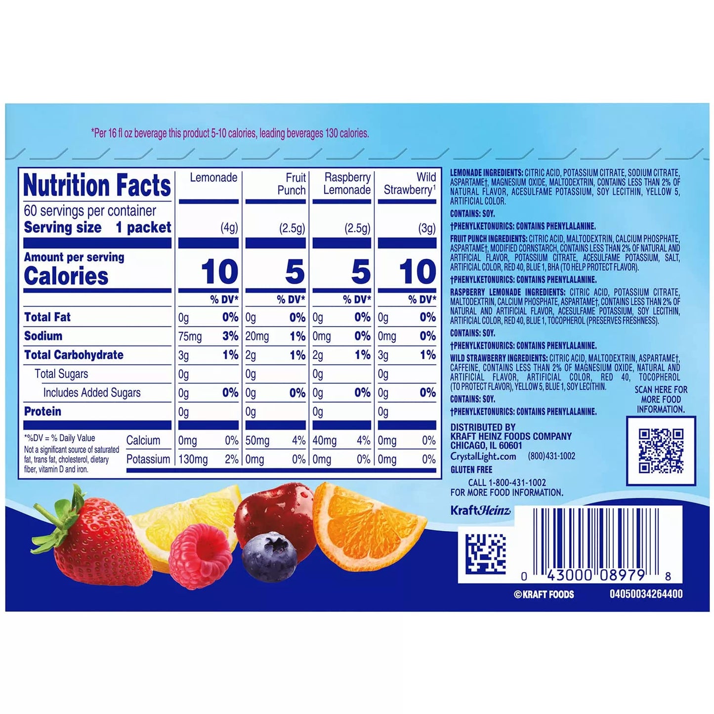 Kraft Crystal Light On the Go, 60 unidades, paquete variado de jugos en sobres 178gr