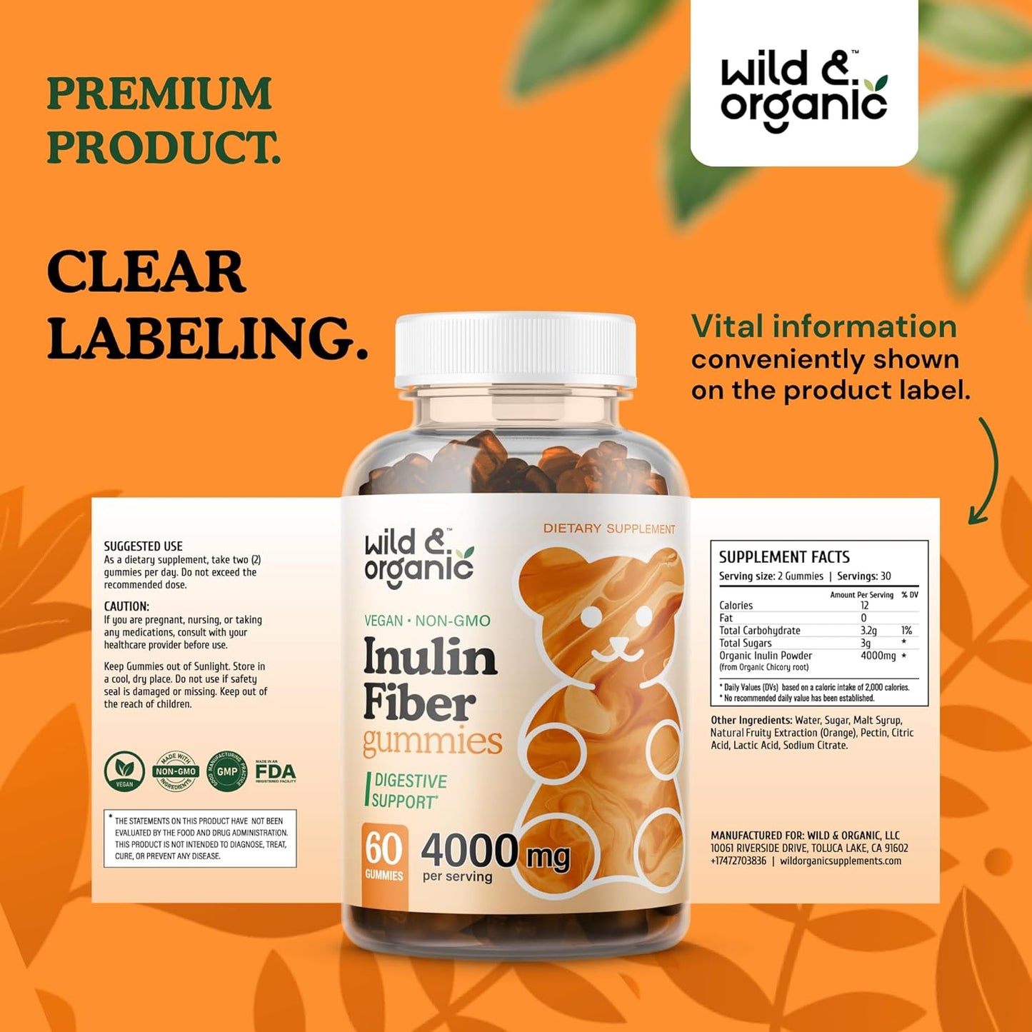 Wild & Organic - Inulin Fiber 4000mg, 60 gummies
