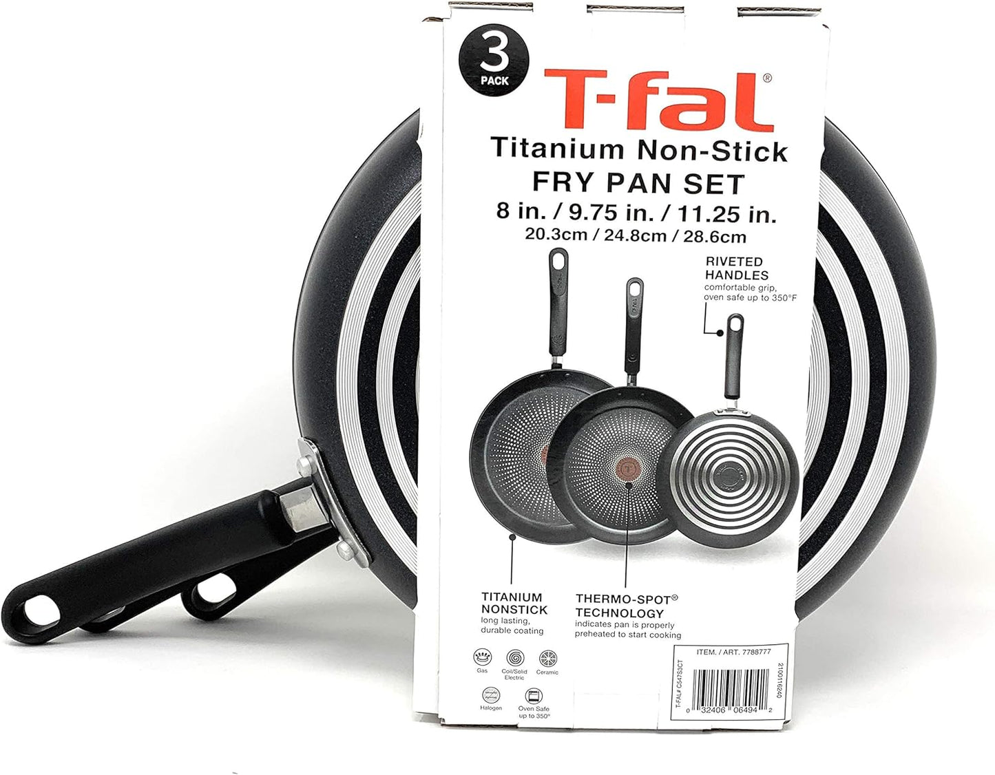 T-Fal C547S3CT - Set 3 sartenes antiadherentes de titanio -Negro