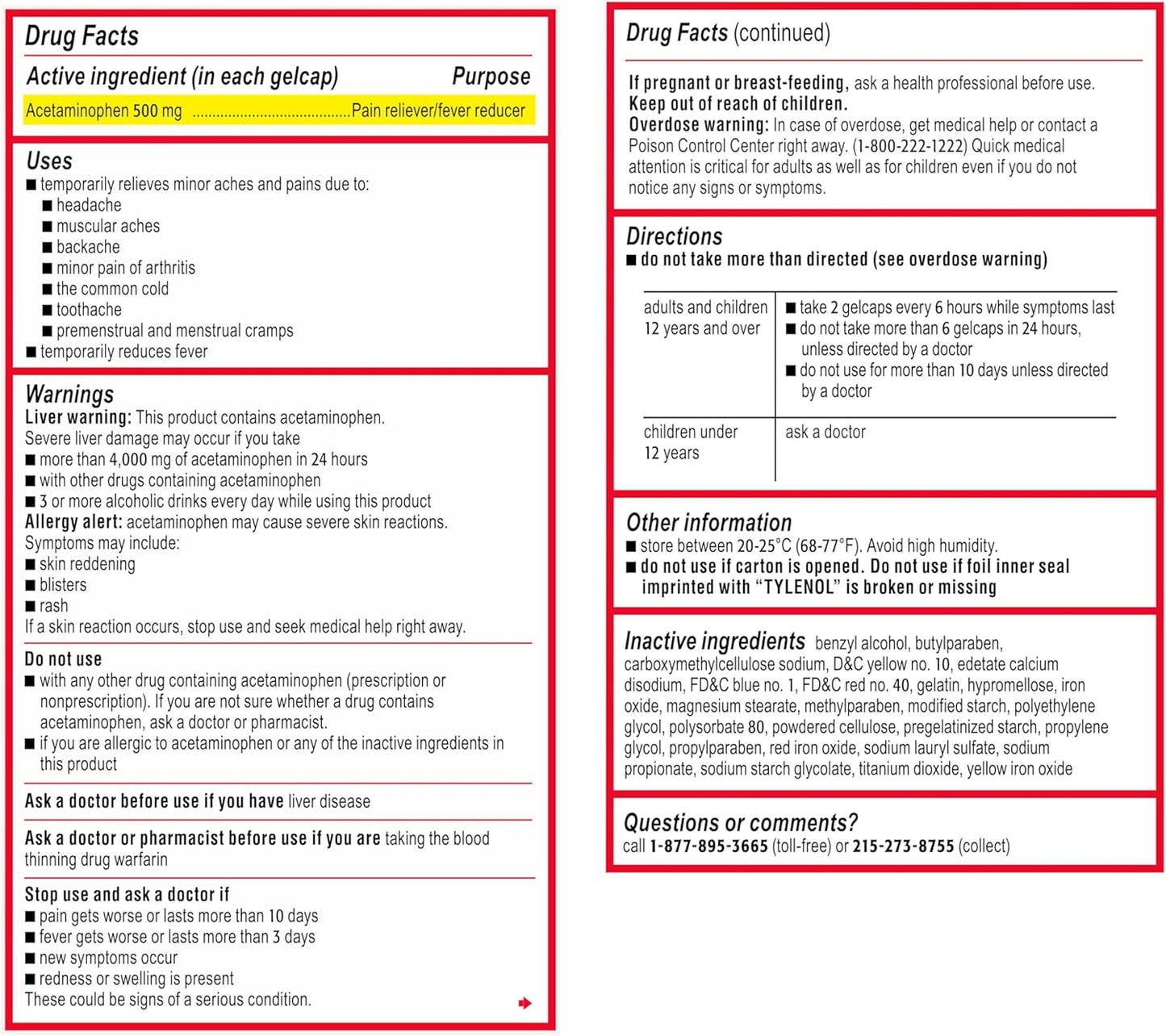 TylenolFormula de liberación rápida de acetaminofeno extra fuertes , 24 Capsulas de Gel