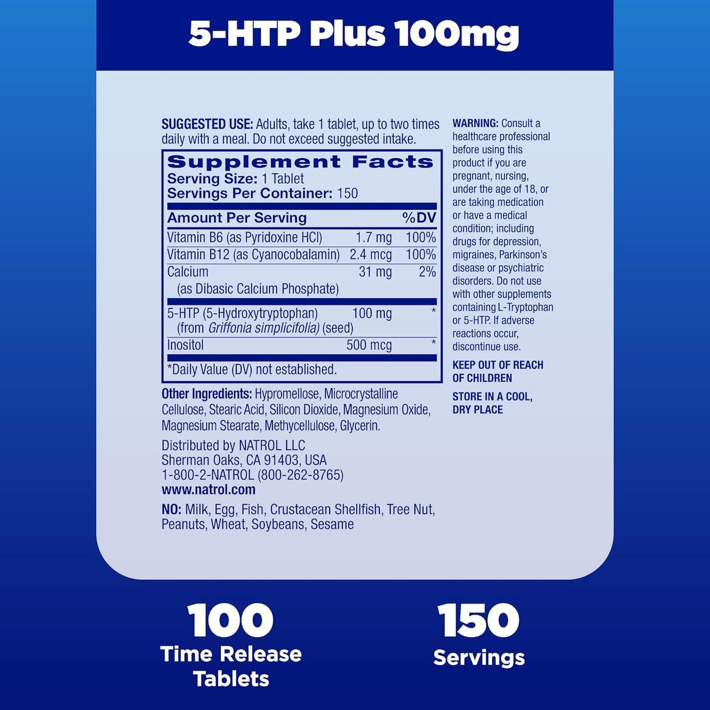 5 HTP Plus Natrol 100 mg. Mood + Relaxation - 150 Tabletas