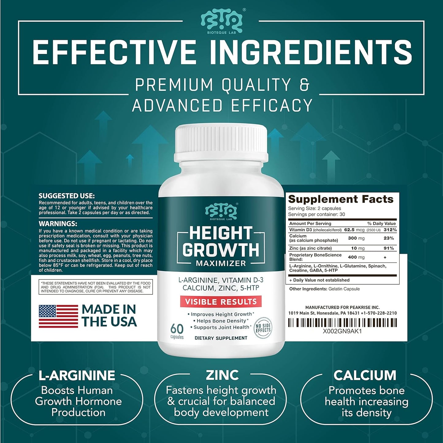 Height Growth Maximizer , 60 capsulas - Bioteque Labs