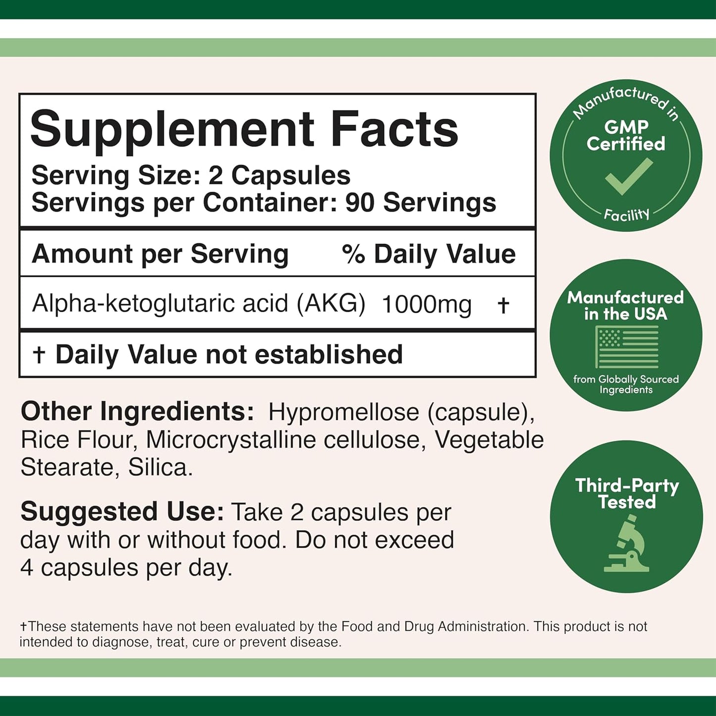 Double Wood - AKG(Alpha-Ketoglutaric Acid), 1000mg - 180 capsulas