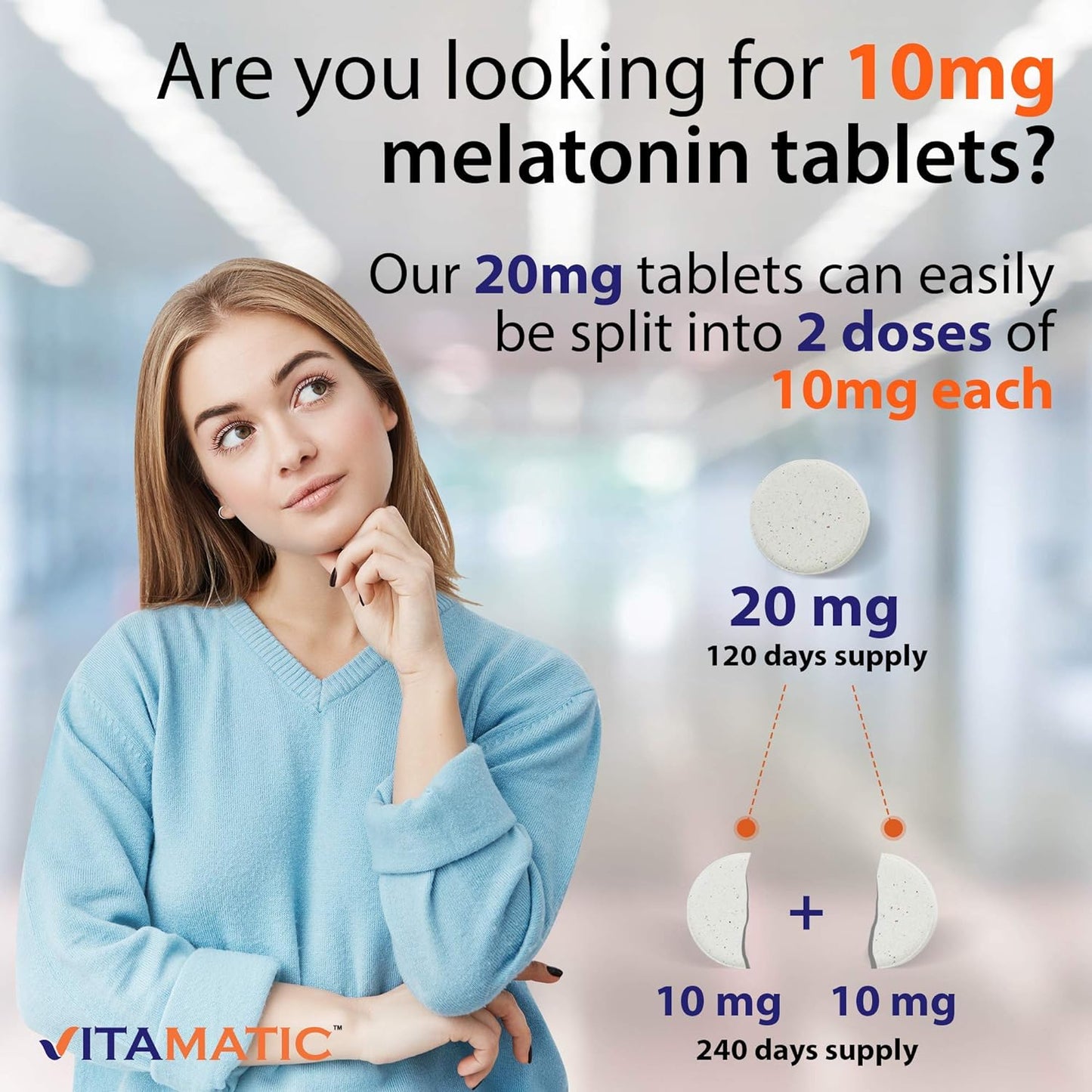 Vitamatic Tabletas de melatonina de 20 mg Vegetariano 120 tabletas