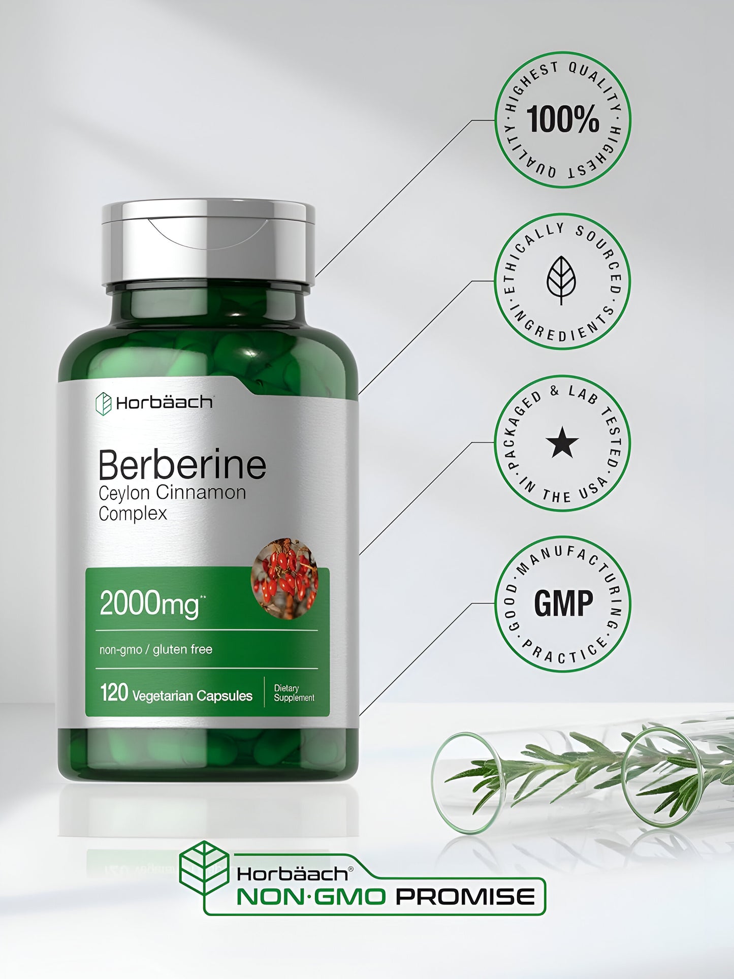 Horbaach - Berberine Plus Ceylon Cinnamon | 2000mg | 120 Veggie Capsules