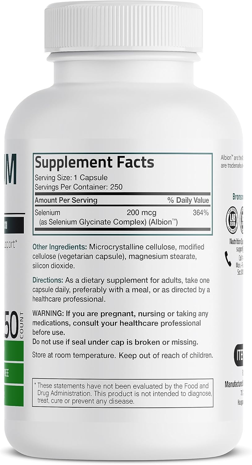 Bronson- Selenium 200mcg, 250 capsulas vegetarianas
