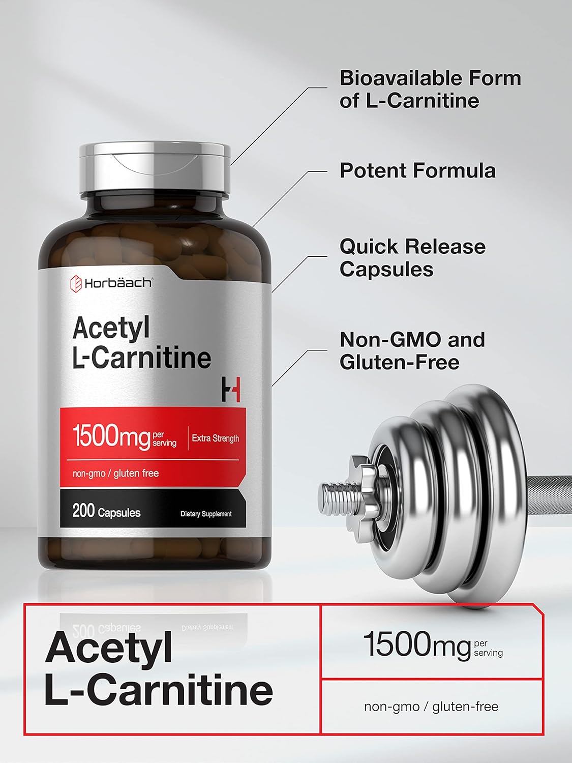 Horbaach Acetyl L-Carnitina 1500mg | 200 Cápsulas