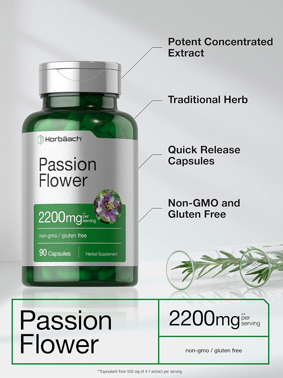 Horbaach - Passion Flower 2200mg, 90 capsulas