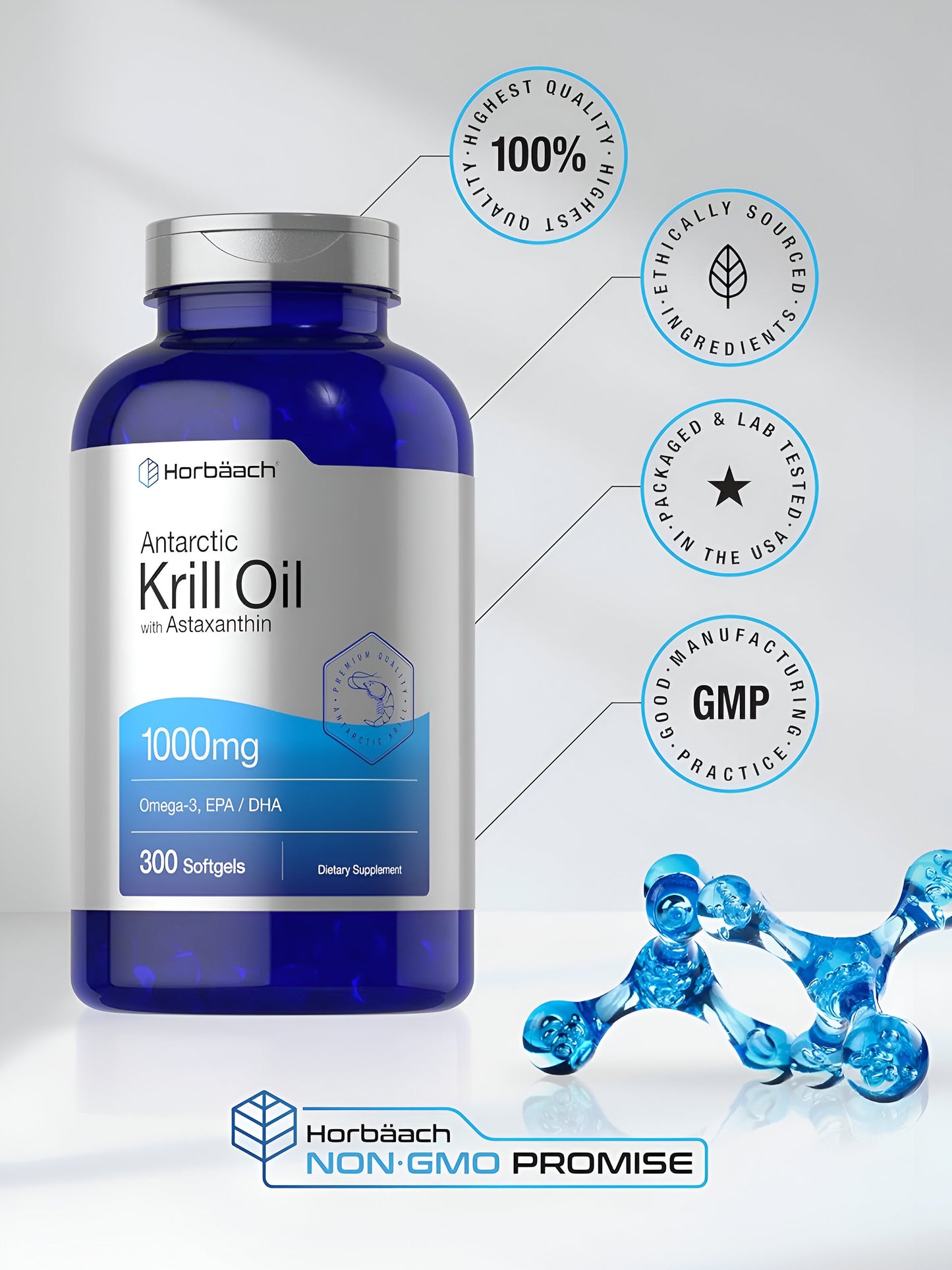 Krill Oil 1000mg , 300 capsulas - Horbaach