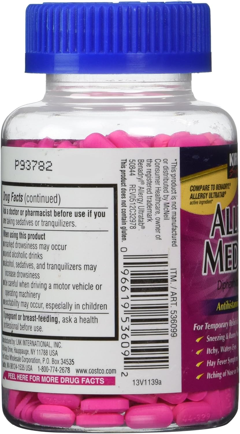 Allergy Medicine Kirkland Signature, Difenhidramina Hci 25 mg 600 minitabletas.
