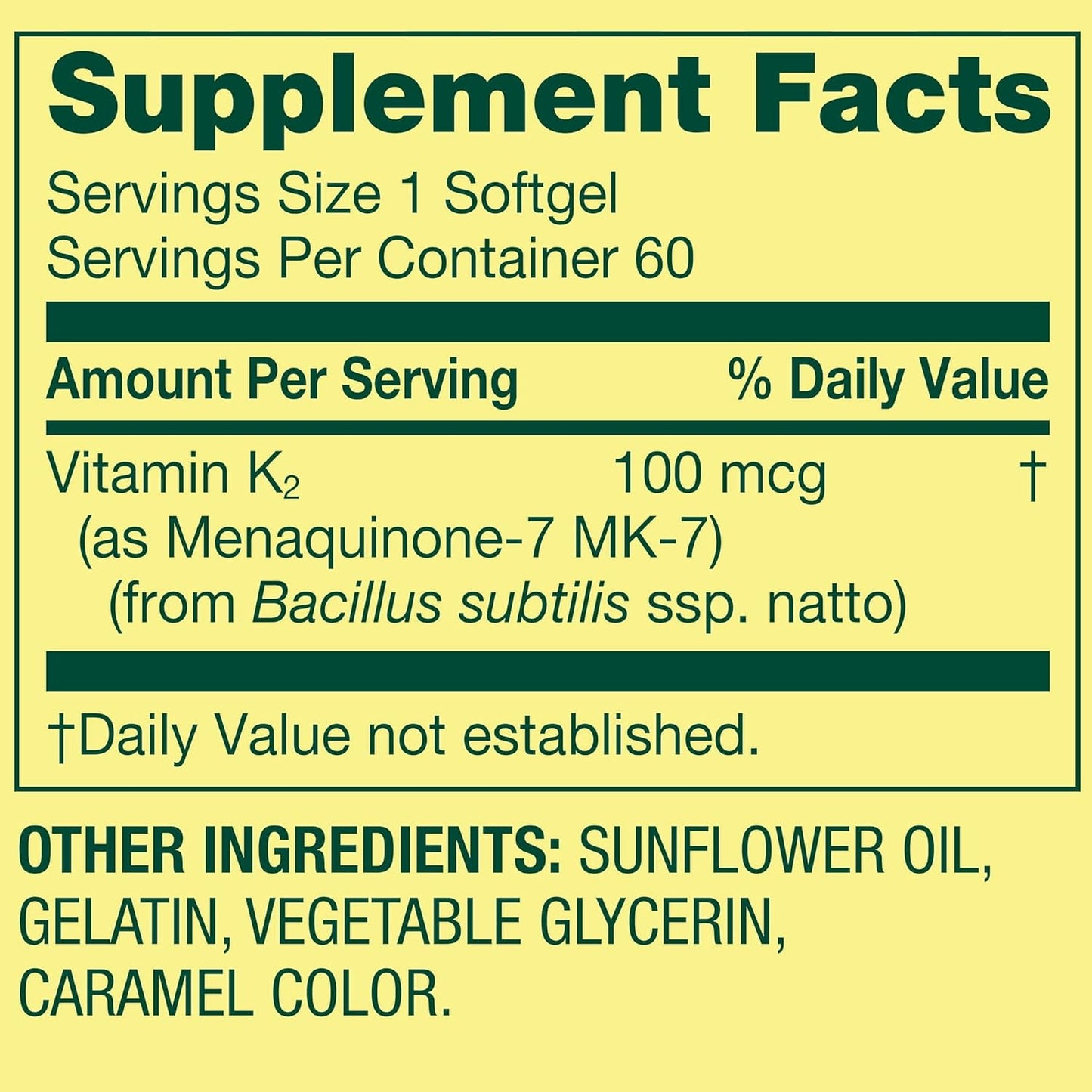 Vitamina K2 - Spring Valley - 100 mcg - 60 Capsulas blandas