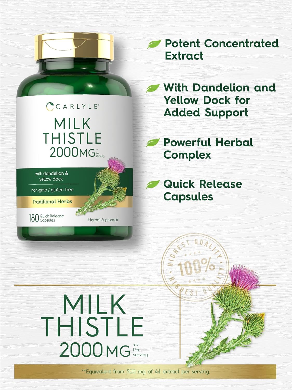 Carlyle Milk Thistle 2000 mg 180 cápsulas