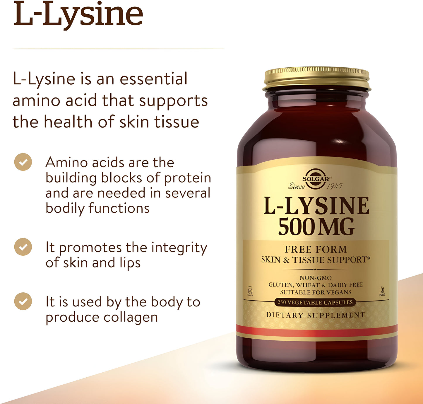 L-Lysine 500 mg Solgar - Capsulas Vegetales