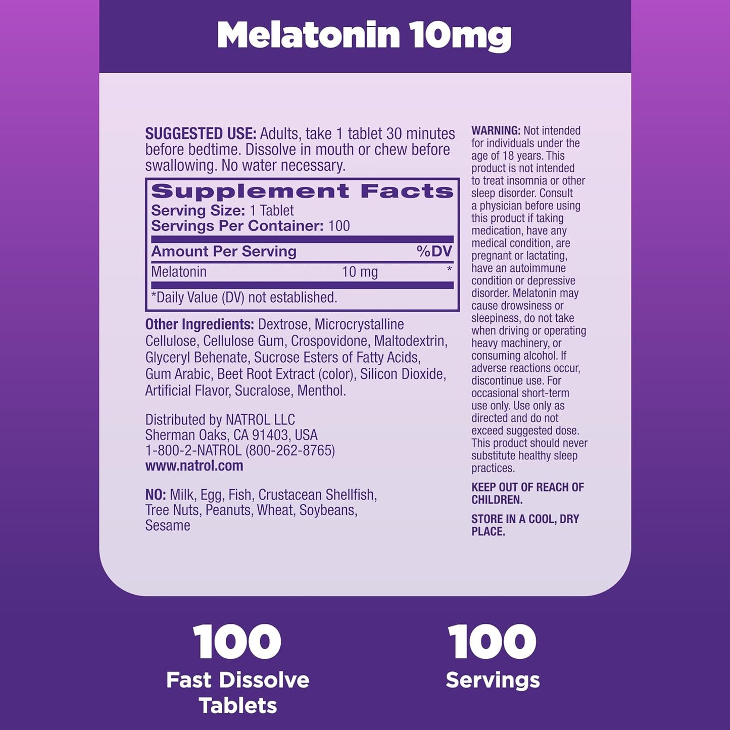 Natrol Melatonina 10mg Fast Dissolve 100 tabletas sabor a fresa