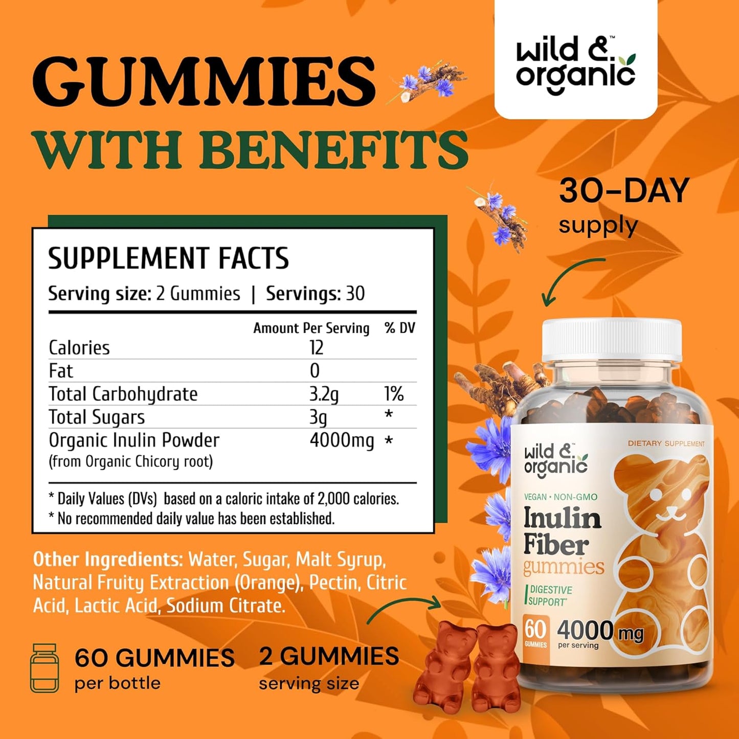 Wild & Organic - Inulin Fiber 4000mg, 60 gummies