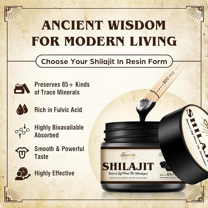 Shilajit Resina orgánica pura del Himalaya – 600 mg de máxima potencia 30 gr.