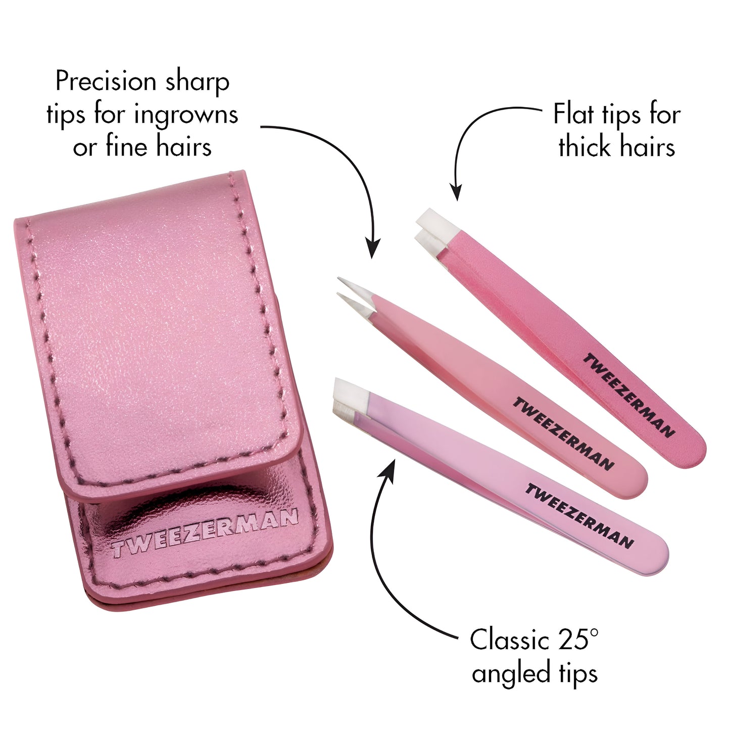 Tweezerman Micro Mini Tweezer Set - 3 pinzas minis de acero inoxidable