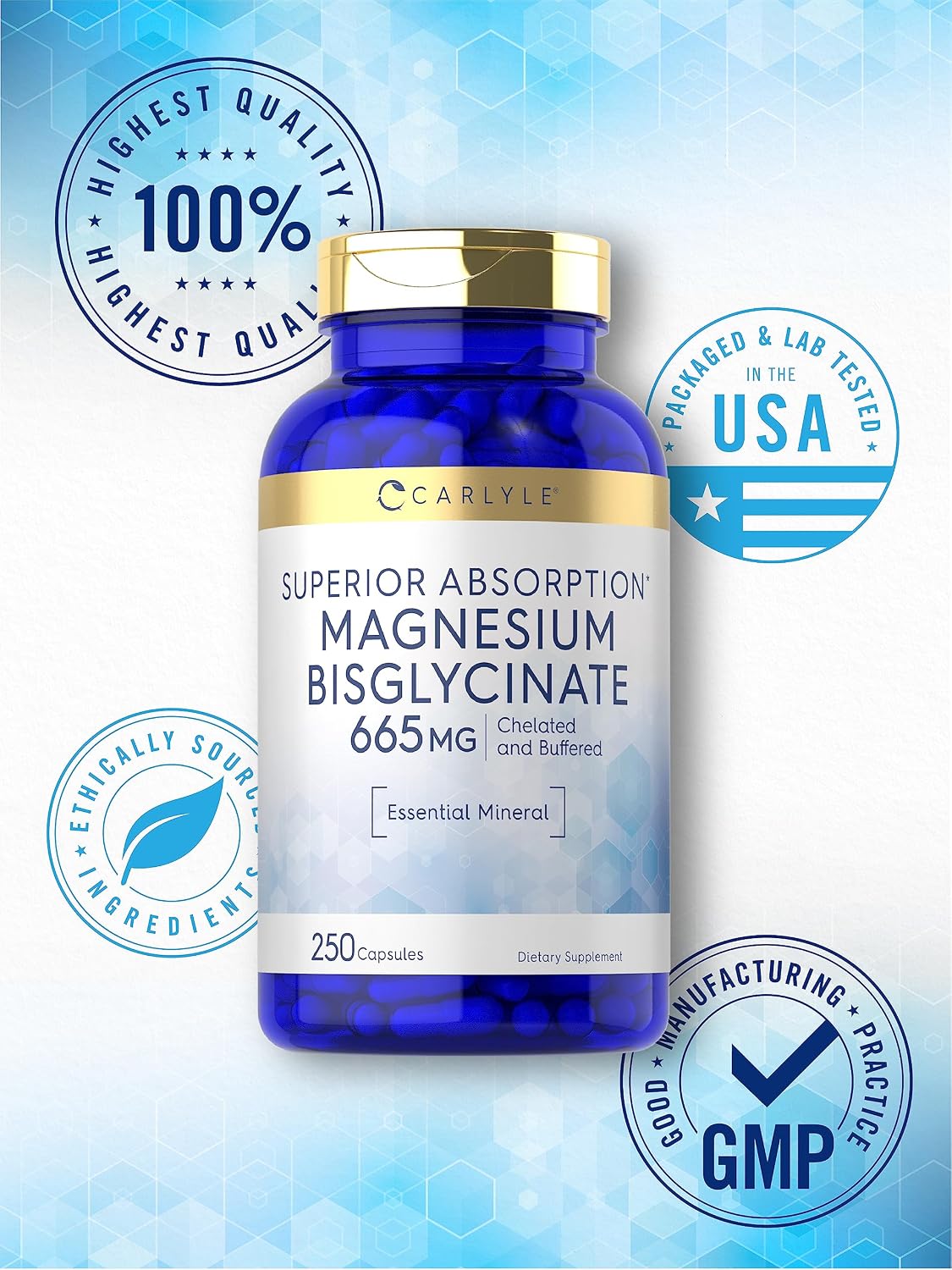 Carlyle Bisglicinato de magnesio tamponado 665 mg | 250 cápsulas
