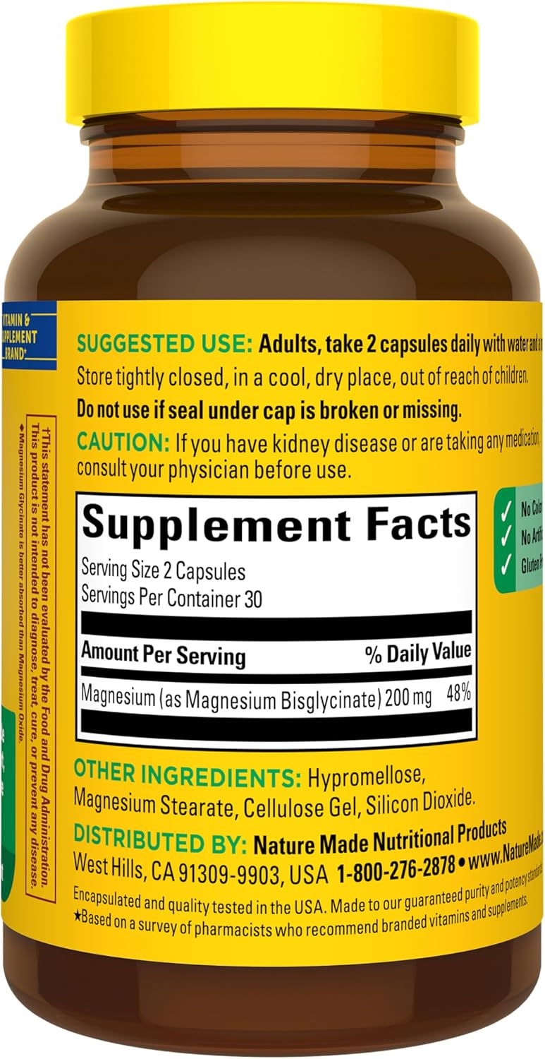 Nature Made - Glicinato de magnesio 200 mg 60 capsulas